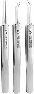 3Pcs Silver Professional Blackhead Tweezer Professional Facial Blackhead Remover Tweezers Precision Extractor Acne Removal Kit Pimple Popper Tool with Storage Box Skin Care Tools and Accessories