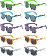[kilofly] 10pc 8-Bit Pixel UV Protect Gamer Sunglasses Adult Kids Party Favors