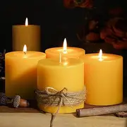 4 Pack Natural Beeswax Pillar Candles,100% Pure Beeswax Candle,200 Hours Long Burning Smokeless Organic Bees Wax for Home, Bee Pillar Candles Bulk for Relax, Emergency, Non-Toxic & Unscented