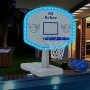 Solar Pool Basketball Hoop with Lights, Oversized Pool Toys with 2 Balls/Pump for Poolside Water Basketball Game, LED Pool Basketball Goal for Inground Pool & Deck - Swimming Pool Game for Kids Adults