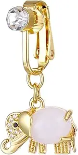[Niaspi] Baby Elephant Fake Belly Button Ring for Women 18K Gold Plated Stainless Steel Non Piercing Clip On Belly Navel Ring Cute Fake Belly Jewelry, Stainless Steel, no gemstone