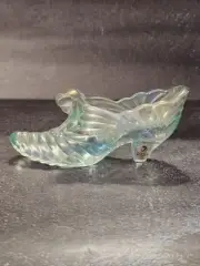 Fenton Glass Shoes Slipper Blue Opalescent Vintage With Stickers And Marked