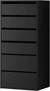 [OIKITURE] Wardrobe Shelf with 6 Chest of Drawers, Clothes Storage Cabinet with Built-in Unit, Storage Organiser with Hanging Rail, Wardrobe Closet for Bedroom, Living Room, 50.5 x 40 x 113cm, Black