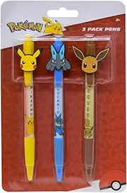 Pokemon 3 Packs Pens with Rubber Character Clip (Pikachu, Lucario and Eevee)