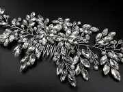 H8 Wedding Hair Comb - Silver Wire Crystals Beautiful Flowery Women Bridal Pearl