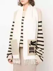 Etro Logo Patch Cashmere Scarf New With Tags White