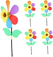 CIMAXIC 5pcs Colorful Wind Spinners Sunflower Lawn Pinwheels for Durable Plastic Whirligigs with Stability Stake for Outdoor Fun Garden Decoration