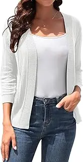 [SUEANI] Women's 3/4 Sleeve Open Front Cardigan Sweaters Knit Hollowed-Out Textured Shrugs