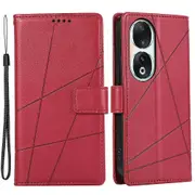 Lines Imprinted Wallet Design Stand Pu Leather+tpu Phone Cover For Honor 90