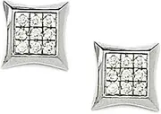 [JewelryWeb] 14k White Gold CZ Simulated Diamond Small Square Screw Back Earrings 10x10mm Stud Earring for Women