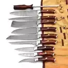 Damascus Chef Knives 10 Pcs Handmade Damascus Kitchen Knife set With LeatherBag!