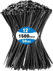 Zip Ties, 1500Pcs 12 Inch Heavy Duty Self-Locking Nylon Zip Ties, Black Cable T