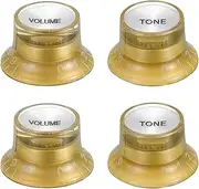 uxcell 4pcs Metric Top Hat Bell Knobs, 2 Volume 2 Tone Control Guitar Knobs Set for Electric Guitar Bass Split Shaft Pots, Gold with Silver Top