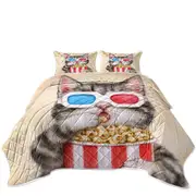 Funny Kittens Eating Popcorn Grey Kitty Cat Coverlet