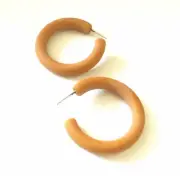 Camel Beige Frosted Vintage Lucite Large Tube Hoop Earrings