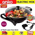 Electric Wok Frying Frypan with Glass Lid Round 33cm 1500w Cooking Wok Non Stick