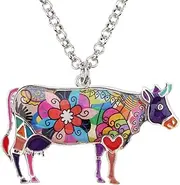 [DOWAY] Enamel Cow Cattle Bull Necklace Pendant for Women Girls Gift, Farm theme Jewelry