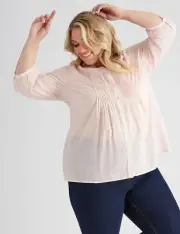 Autograph Shirt Top Blouse Plus Size 20 Cotton Button Up 3/4 Sleeve Pink RP$90