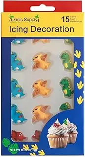 Oasis Supply Edible Dinosaur Cake/Cupcake Toppers – Royal Icing Set of Colorful Red, Green, Blue & Yellow Dinos for Birthday Cake Decorating