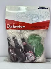 Vintage 1997 Budweiser King of Beers 10 String Light Set Bottles and Frogs NIP