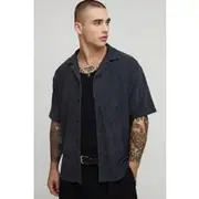 Mens Dark Grey Oversized Revere Towelling Shirt