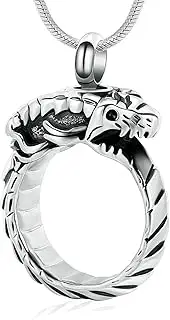 BIAIHQIE Cremation Urn Necklace with Snake Rings Customized Pendant for Ashes Memorial Small Urns Stainless Steel Ring Necklaces Jeweley-Silver