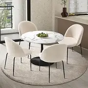 [OIKITURE] Dining Table and Chair with Sherpa Dining Chairs Set of 4 and Marbel Dining Table 90cm