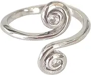 [TOE RINGS & THINGS] Toe Ring | Swirl .925 Sterling Silver & Cubic Zirconia | Front Adjustable Ring For Foot Or Midi, Adjustable, Silver, Cubic Zirconia