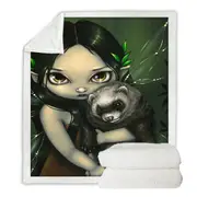 Fantasy Art Ferret and His Fairy Throw Blanket