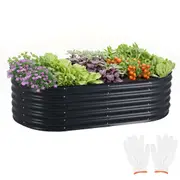 Oval Raised Garden Bed Galvanised Steel 240x80x42cm Planter