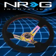 NRG Performance 350mm 3"Deep Suede Red Stitch Steering Wheel Neo Chrome Spoke
