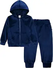 [Happy Cherry] Girls' Tracksuit Set of 2 Velour Zip Up Hoodie and Jogger Outfits Children's Winter Autumn Lounge Wear Sets Fleece Sports Activewear 100-150, blue, 150