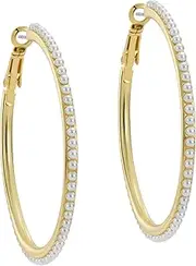 [TED BAKER] Women's Perla Large Pearl Hoop Earrings (Gold/Pearl), Brass