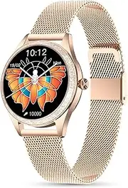 LUNIQUESHOP LSLUXE Smartwatch Round Women's Watch with Personalised Screen Pedometer Fitness Tracker Heart Rate Monitor Swatch Watches Women's Smartwatch with Whatsapp Function Gold
