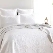 Renee Taylor Asher Jacquard Coverlet w/ 2x Pillowcases Set White