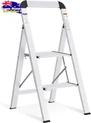 2 Step Ladder Handrail Aluminium Folding Stool Non-Slip 150kg
