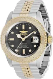 Invicta Pro Diver Men Diamond Automatic Watch 38294 Black Dial Two Tone Gold SS