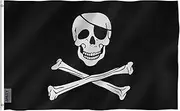 ANLEY Fly Breeze 3x5 Foot Jolly Roger Flag with Patch - Vivid Color and UV Fade Resistant - Canvas Header and Double Stitched - Pirate Flags Polyester with Brass Grommets 3 X 5 Ft