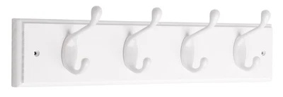 Hardware 129847 18-Inch Coat and Hat Rail/Rack with 4 Heavy Duty Hooks, White...