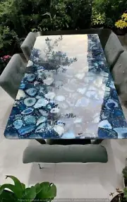 Blue Agate Stone Center Sofa Dining Table Top Handmade Kitchen Countertops Slab
