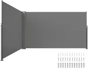 VEVOR Retractable Side Awning, 160X600cm Aluminum Outdoor Privacy Screen, 280g Polyester Water-Proof Retractable Patio Screen, UV 30+ Room Divider Wind Screen for Patio, Backyard, Balcony, Gray