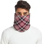 [Caihoyu] Fleece Linked Winter Neck Gaiter for Men &Women Thick Windproof Fleece Scarf Cold Weather Running Buffalo Plaid Check Tartan Scotland Peach Black White Purple, Multicolor