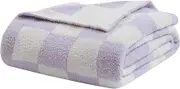 Bearberry Fuzzy Checkerboard Grid Throw Blanket Knitted Soft Cozy Warm Microfiber Blanket Decor for Couch Sofa Bed Travel Home (Purple, 50''x60'')