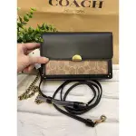 🇺🇸COACH🔥87898 B4OOH 🌈19~20*13.5 💞專櫃款黑色真皮卡其C復古釦式翻蓋手提/斜背小包