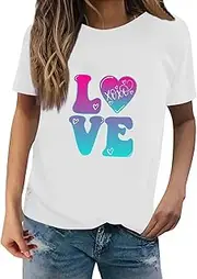 [Generic] Christmas Lights Pajama Pants Day Simple Love Love Letter Printed Round Neck Short Sleeved T Shirt Casual Top Womens Lightweight Long Sleeve Shirt