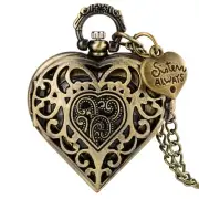 Steampunk Heart Shaped Quartz Analog Pocket Watch with Necklace Chain Best Gifts