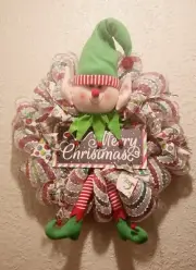 Jolly Elf Christmas Wreath - Plush - Deco Mesh - Handmade