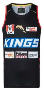 Redcliffe Dolphins 2023 NRL Mens Black Training Singlet Sizes S-7XL BNWT