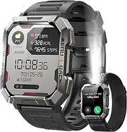 900mAh Military Smart Watch for Men (Answer/Make Calls), 2.01'' Smart Watch for Android and iPhone, Fitness Tracker with Flashlight/Compass/100 Days Battery/Heart Rate/Sleep/100+ Sport Modes(2 Straps)