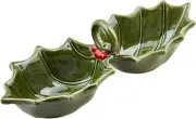 Mud Pie Double Holly Tidbit, 4" x 11", GREEN